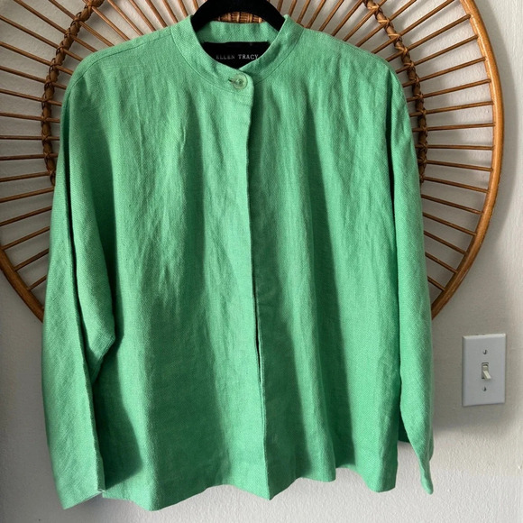 Ellen Tracy green linen light weight jacket size 4 - Picture 1 of 5